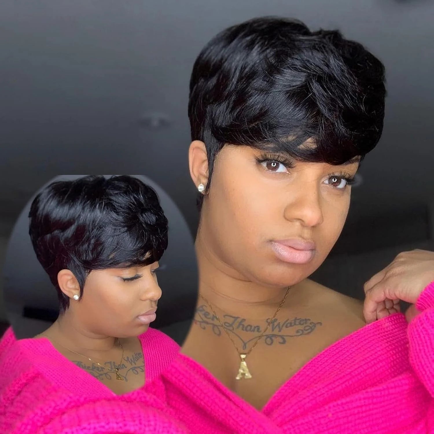 Pixie Cut Human Hair Wig | Natural Color Wavy Remy Hair | Short Cut Wig Luxegan