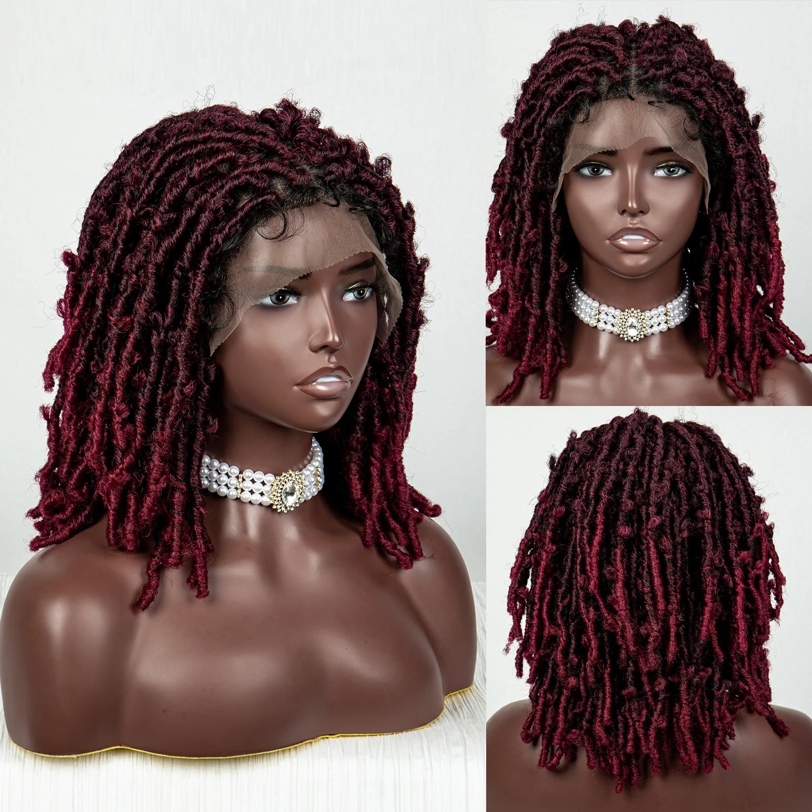 Burgundy Butterfly Locs Wig | 9x6 Lace | Short Box Braided Faux Locs | 16" Synthetic Hair | Knotless Braids