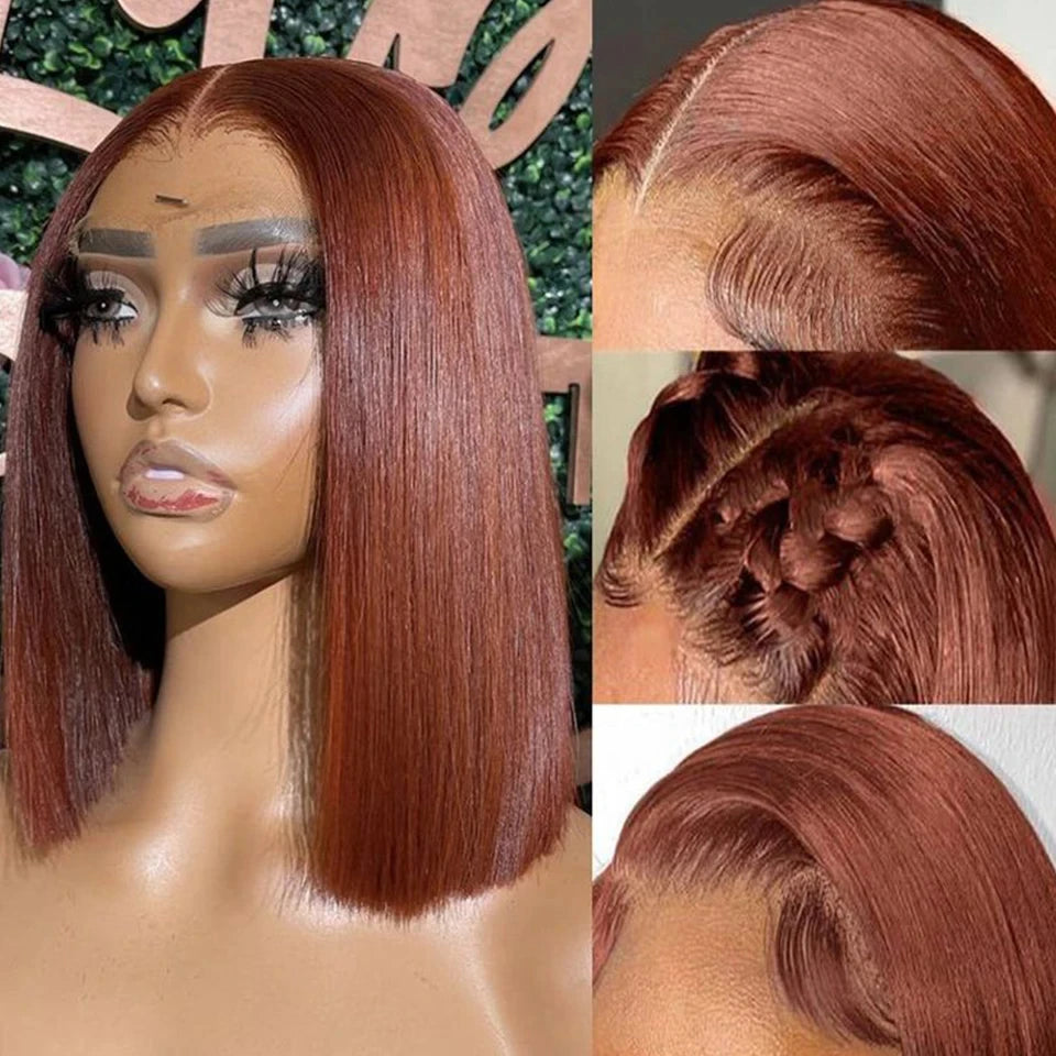Rebecca #33 Reddish Brown Bob Wig | 13x6x1 T-Part Peruvian Remy Human Hair Luxegan