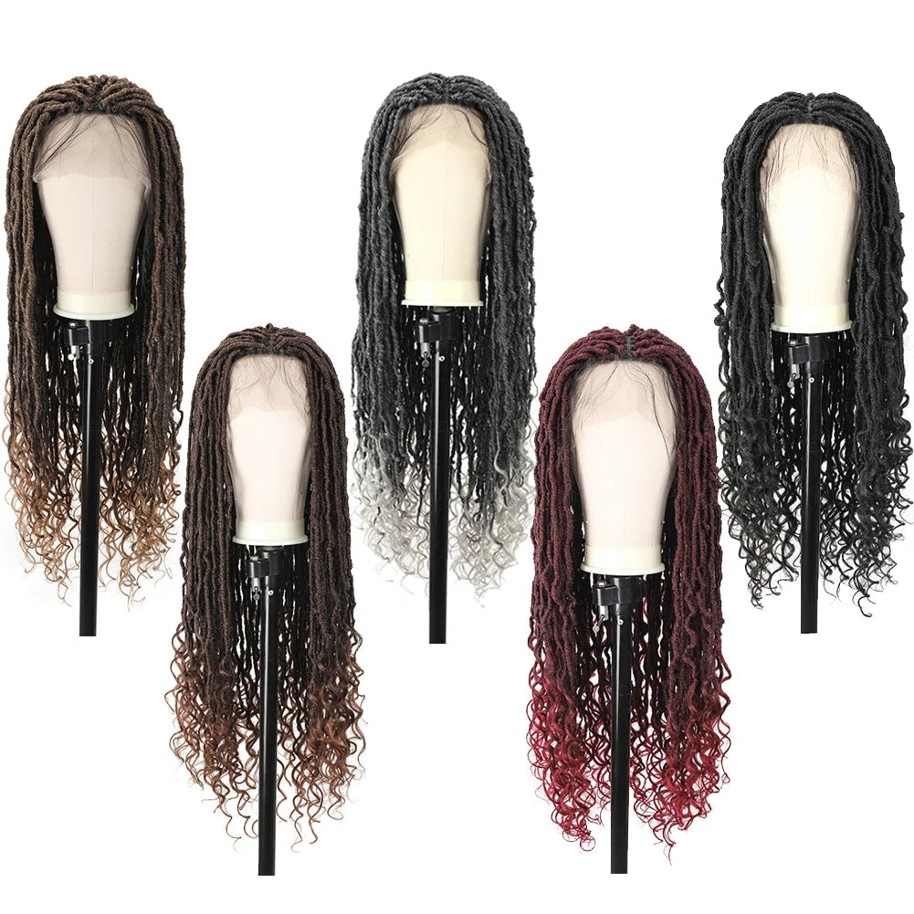 Goddess Faux Locs Crochet Wig | Lace Front Twist Dreadlock Wig with Curly Ends & Baby Hair | Synthetic Braided Wig Luxegan