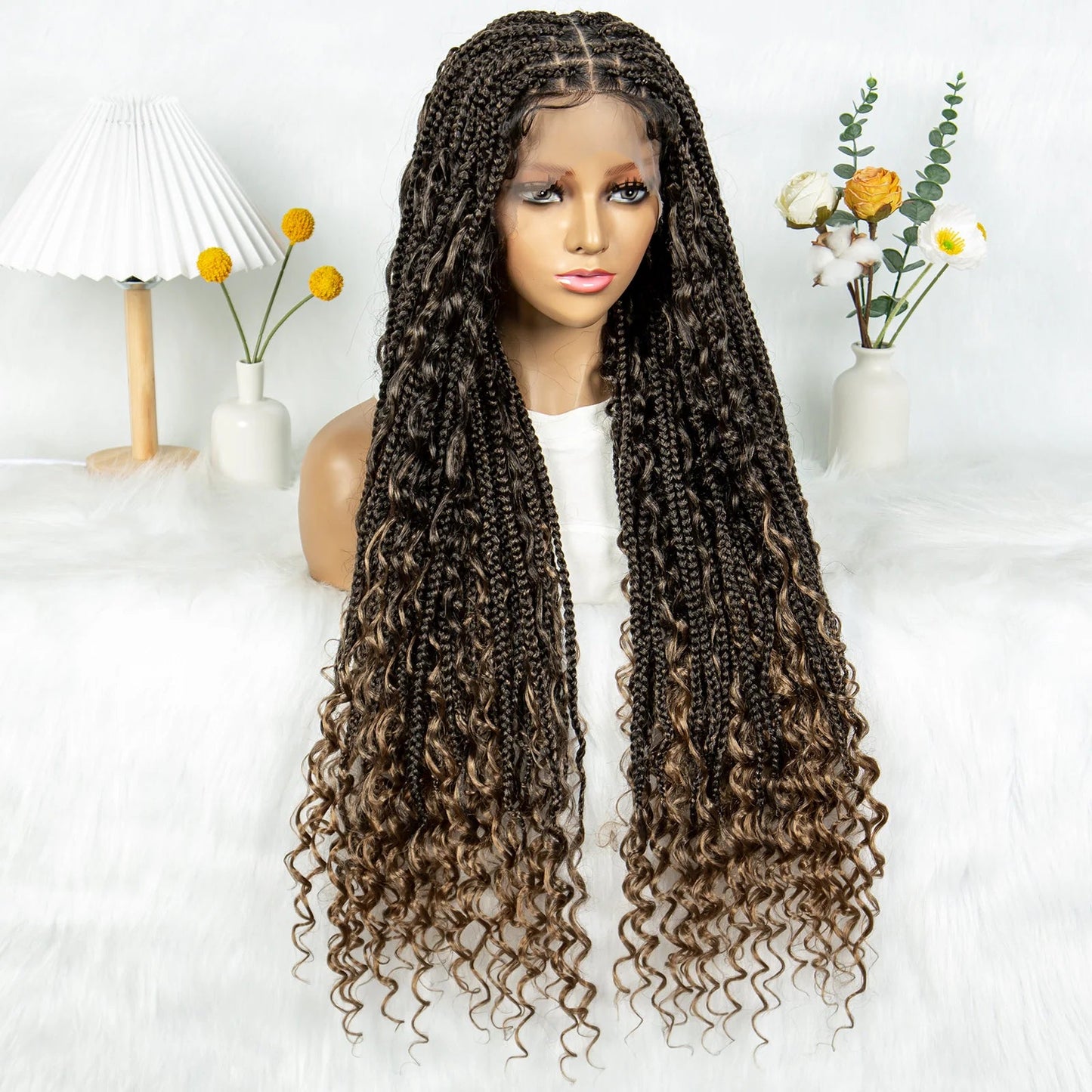 32" Natural Boho Knotless Braids Wig | HD Lace Front | Baby Hair | Synthetic Luxegan