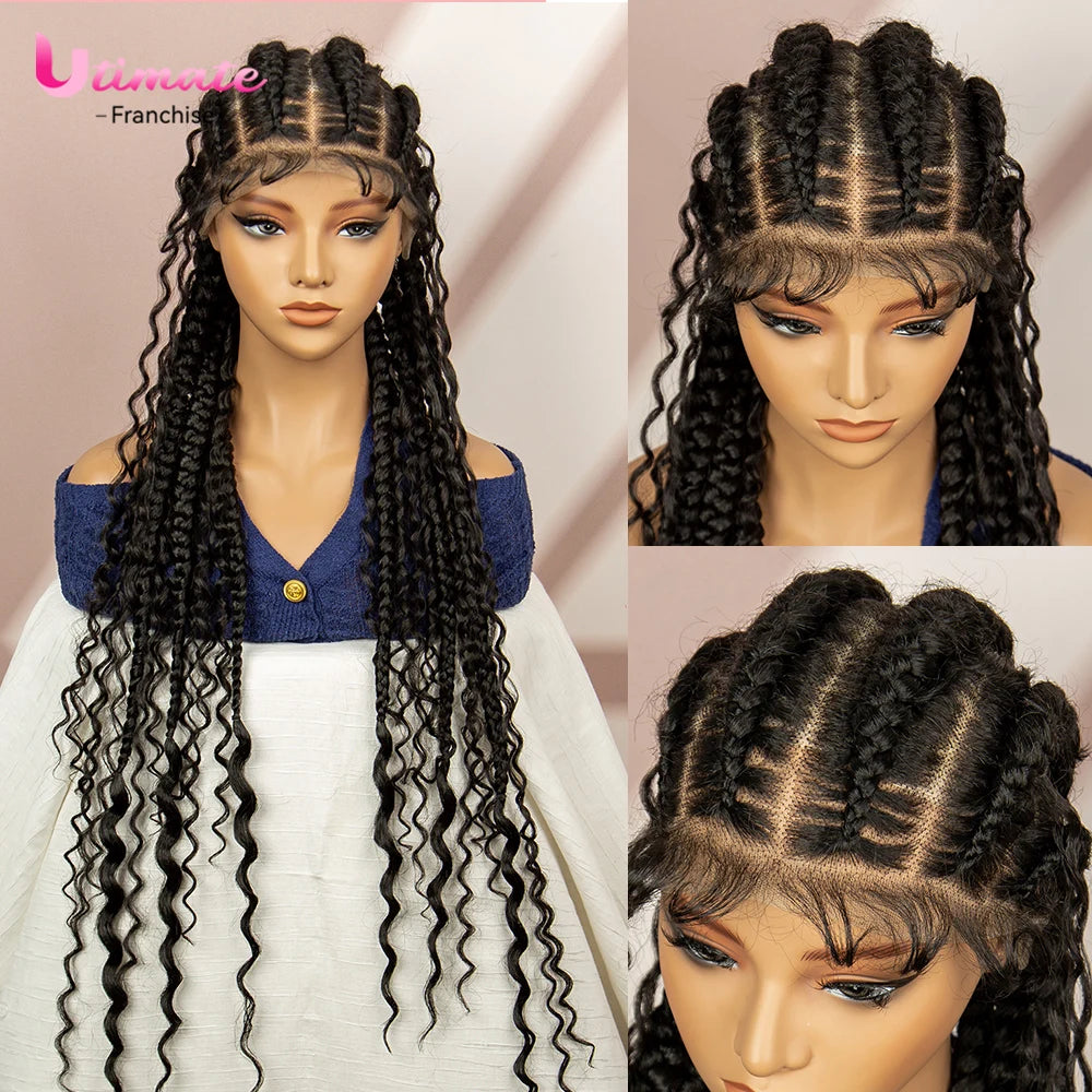 34" Cornrow Braided Wig | Full Lace | Baby Hair | Boho Braids | Kanekalon Synthetic Luxegan
