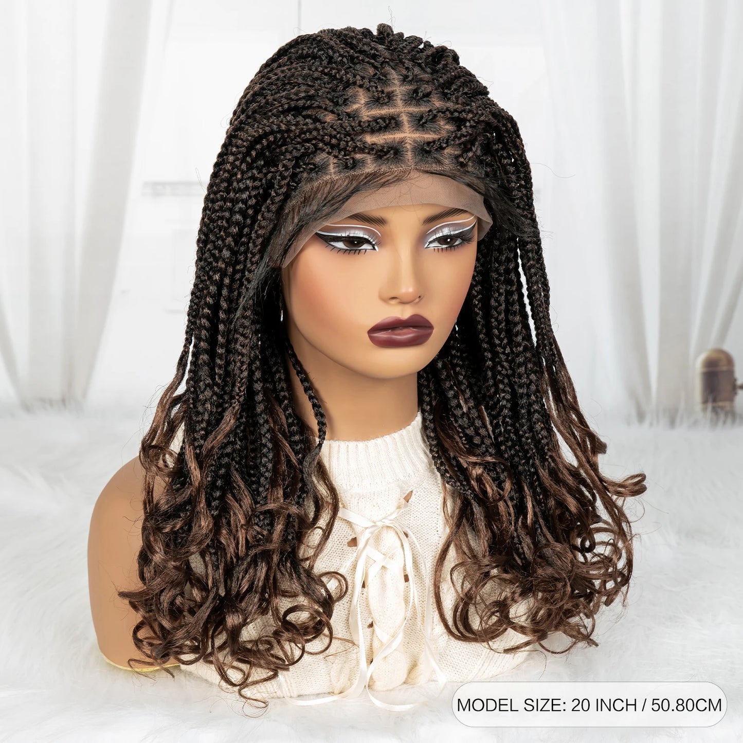 9x6 Lace Front Knotless Braids Wig with Curly Ends | Blended Box Braids Luxegan