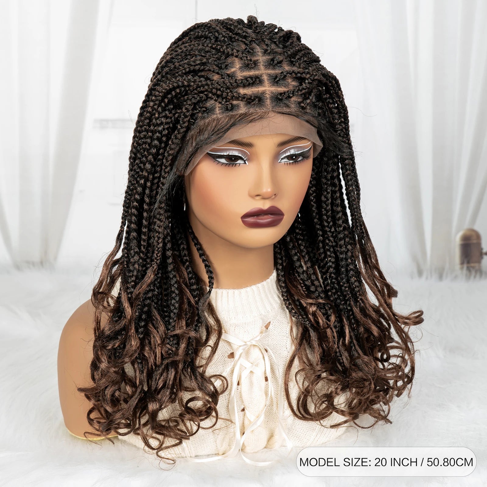 9x6 Lace Front Knotless Braids Wig with Curly Ends | Blended Box Braids Luxegan