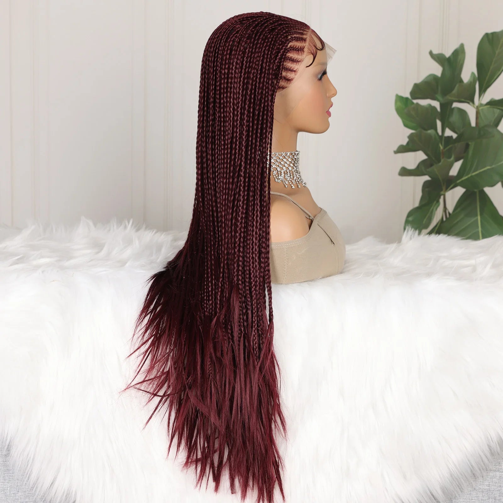 99J Burgundy Goddess Twist Braids Wig | HD Lace Frontal | Knotless | Baby Hair Luxegan