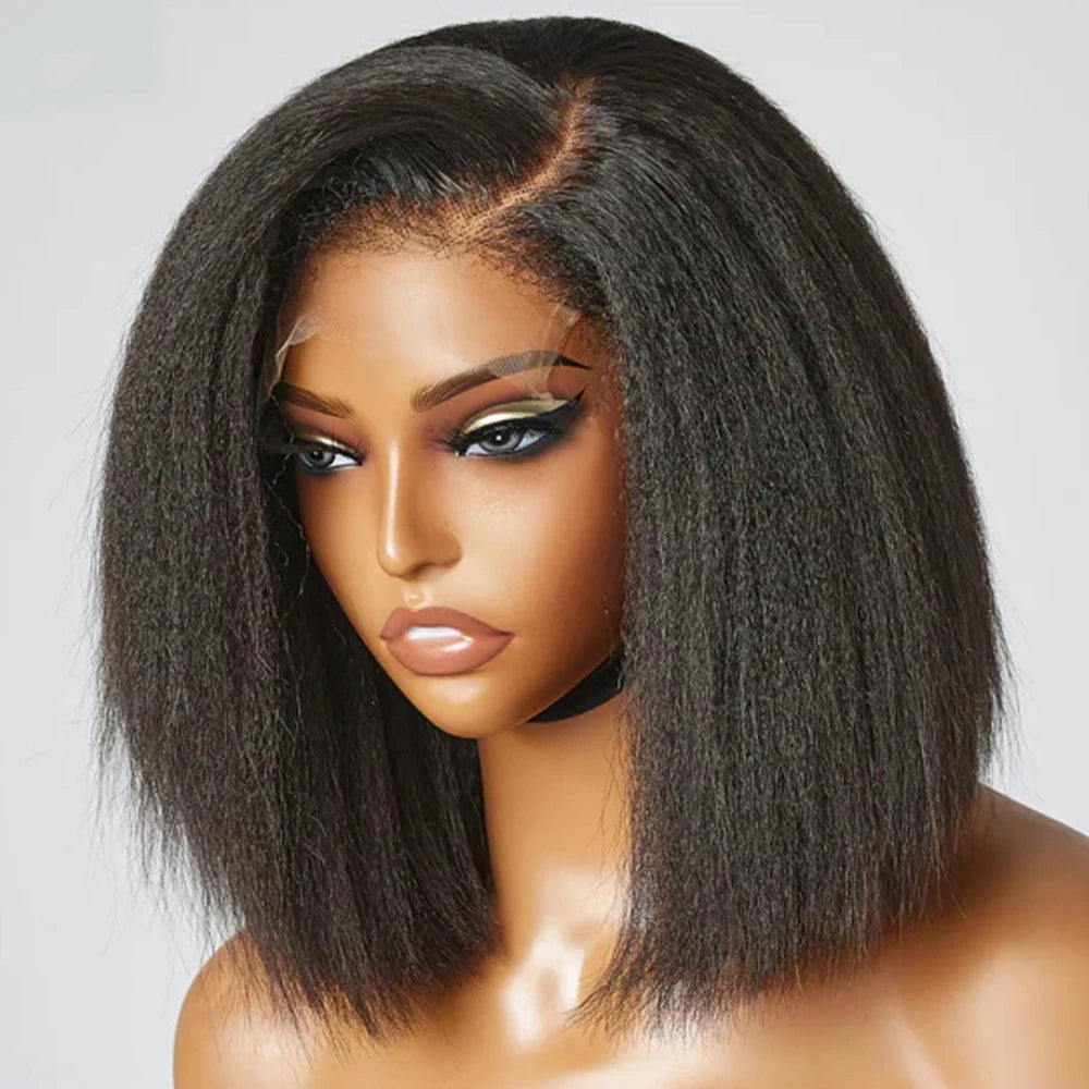 12A Kinky Straight Bob Wig | Lace Front & Closure Wig | Brazilian Remy Hair | Natural Black