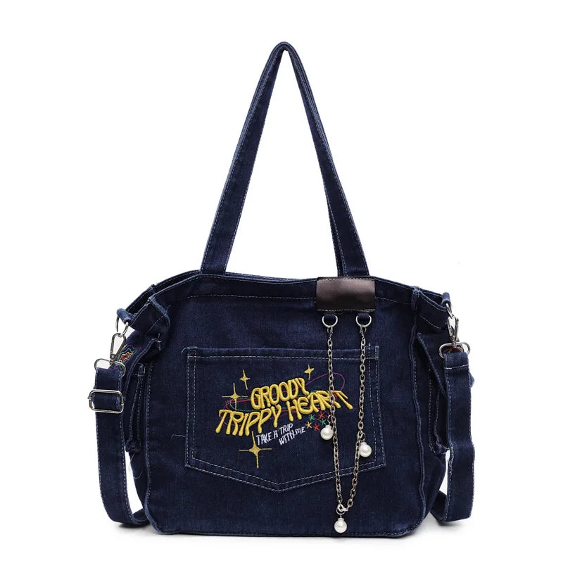 Large Capacity Denim Bag for Women | Casual Versatile Crossbody Commuting Bag | Travel Storage Bucket Handbag Luxegan