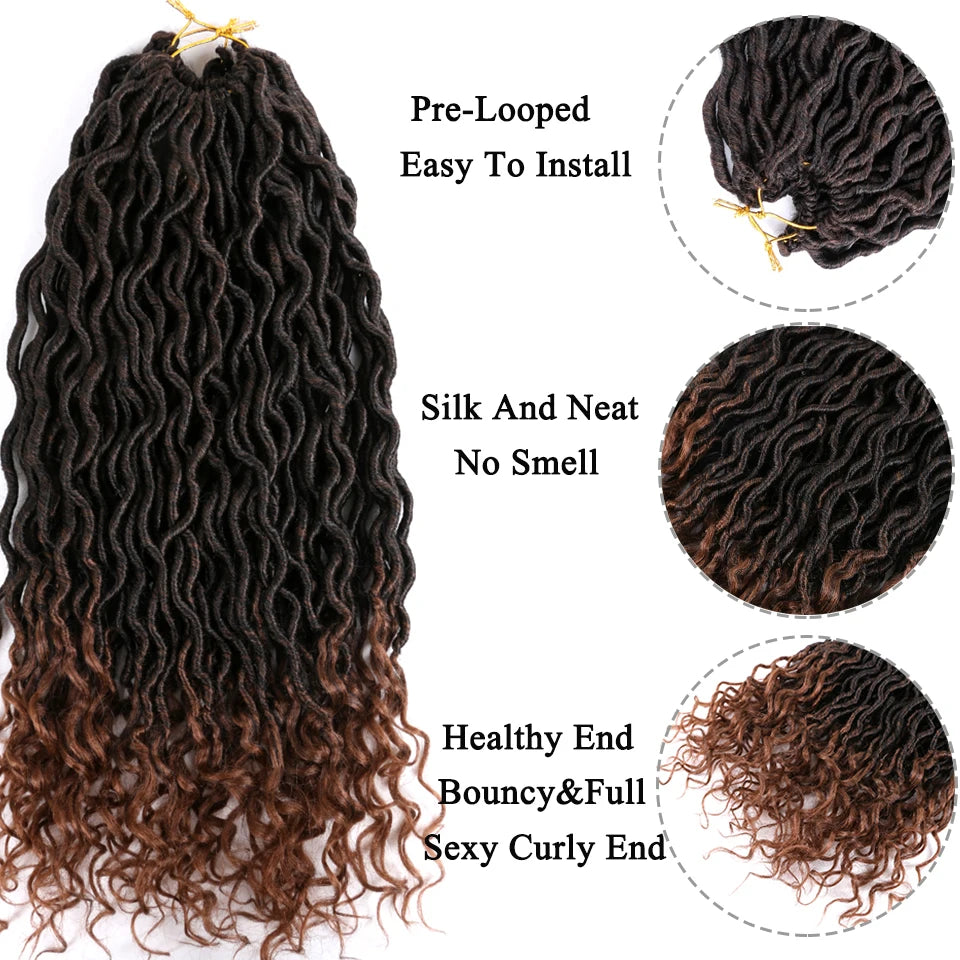 Goddess Faux Locs Crochet Hair | 18" Soft Curly Braids | Ombre Dreadlocks Extensions | 24 Strands/Pack Luxegan