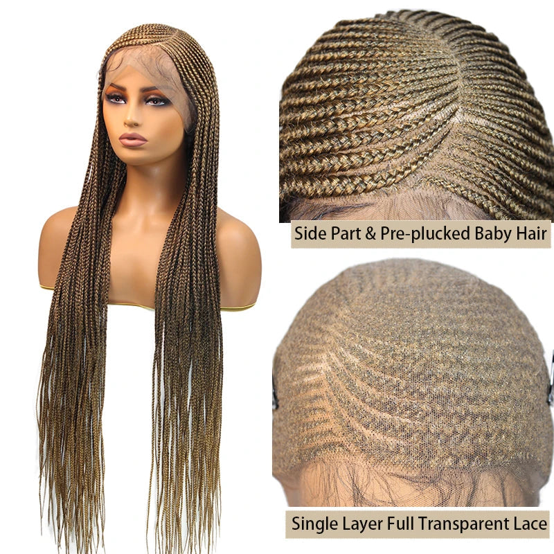 36" Blonde Cornrow Box Braided Wig | 613 Synthetic | Full Lace Front | Side Part | For Women