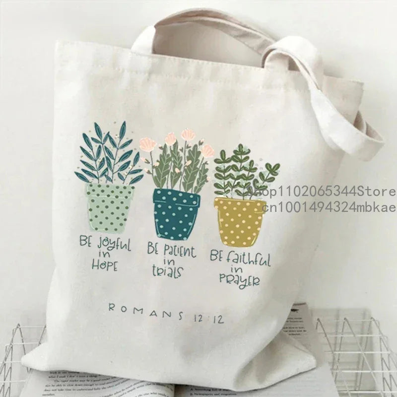 Soft Canvas Floral Cartoon Tote | Unisex Garden Print Shoulder Bag Luxegan
