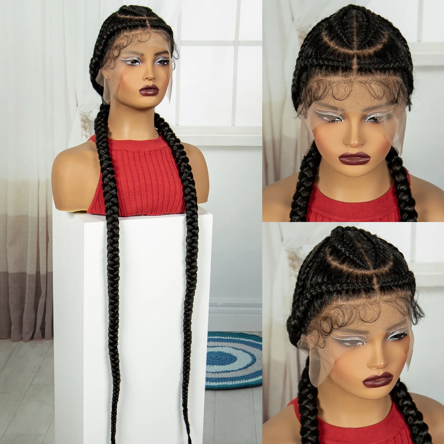 48" Super Long Cornrow Knotless Braids Wig | Full Lace Frontal Luxegan