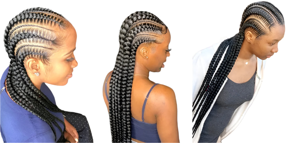 36" Cornrows & Faux Locs Braided Wig | Jumbo Box Braids | Full Lace | Synthetic Hair | Black Women