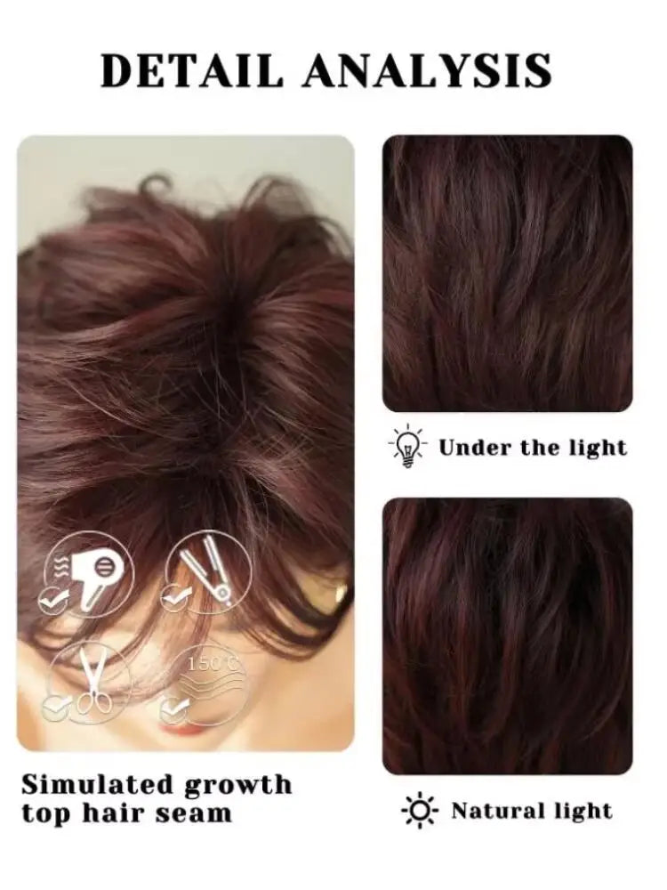 Deep Red Curly Pixie Wig with Bangs | Short Synthetic Heat-Resistant Daily Wig Luxegan