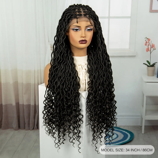 32" Water Wave Dreadlocks & Knotless Braids Wig | Lace Front | Baby Hair Luxegan