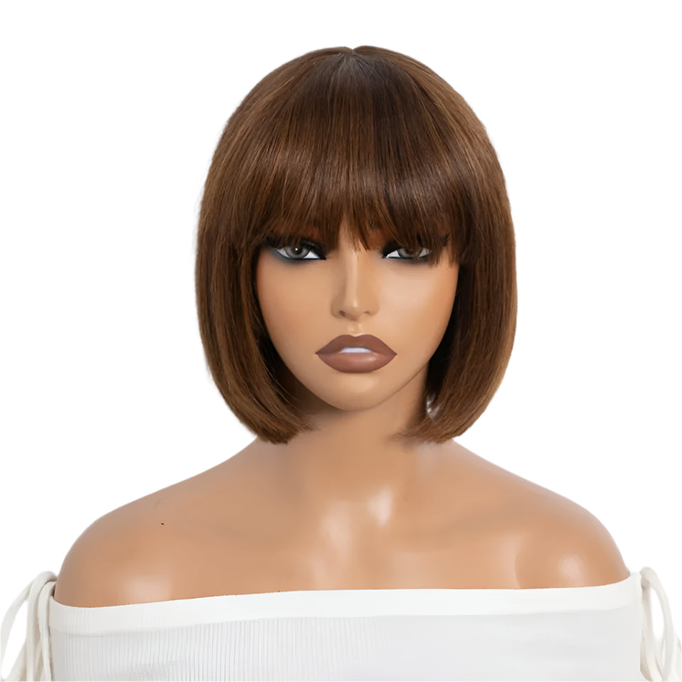 Ombre P4/30 Bob Wig with Bangs | 2.5"x1" Lace Top Straight Human Hair Luxegan