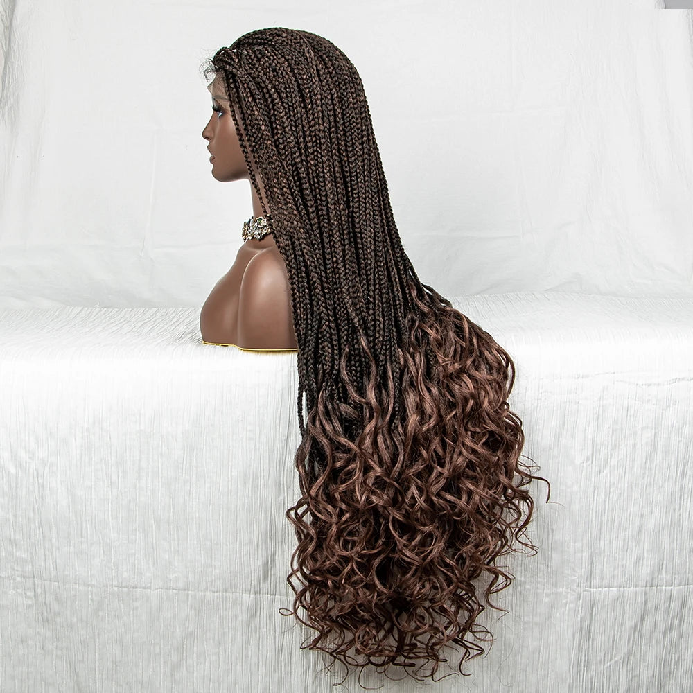 36" Water Wave Braided Wig | Lace Front | Baby Hair | Long Braids Luxegan