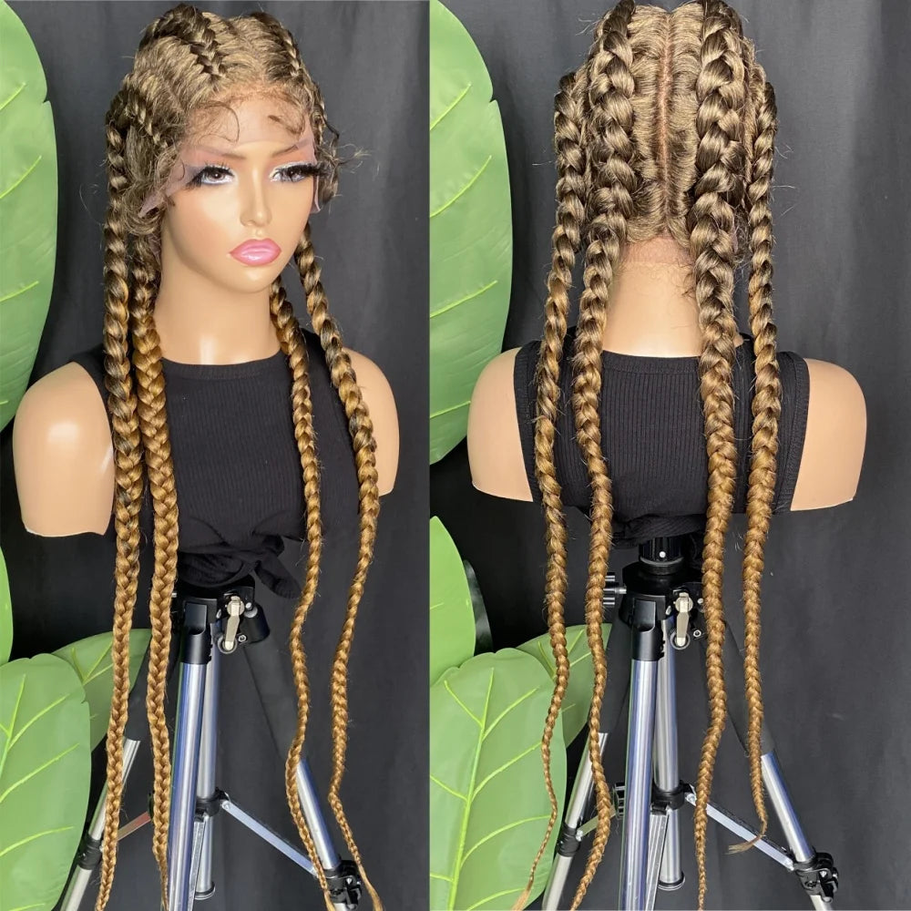34" Blonde 4x Braids Wig | Double Dutch Cornrows & Twist Braids | Baby Hair | Synthetic Luxegan