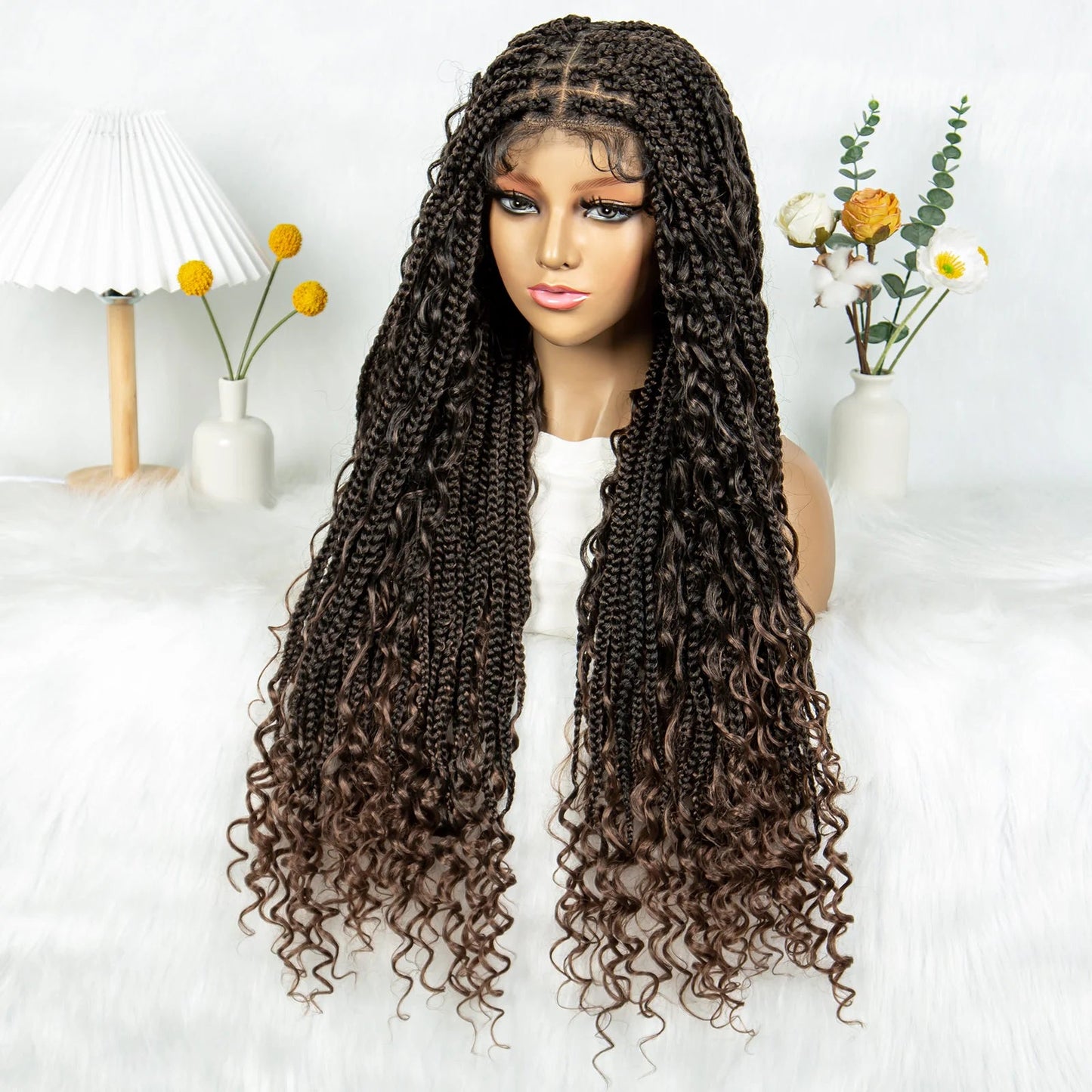 32" Natural Boho Knotless Braids Wig | HD Lace Front | Baby Hair | Synthetic Luxegan