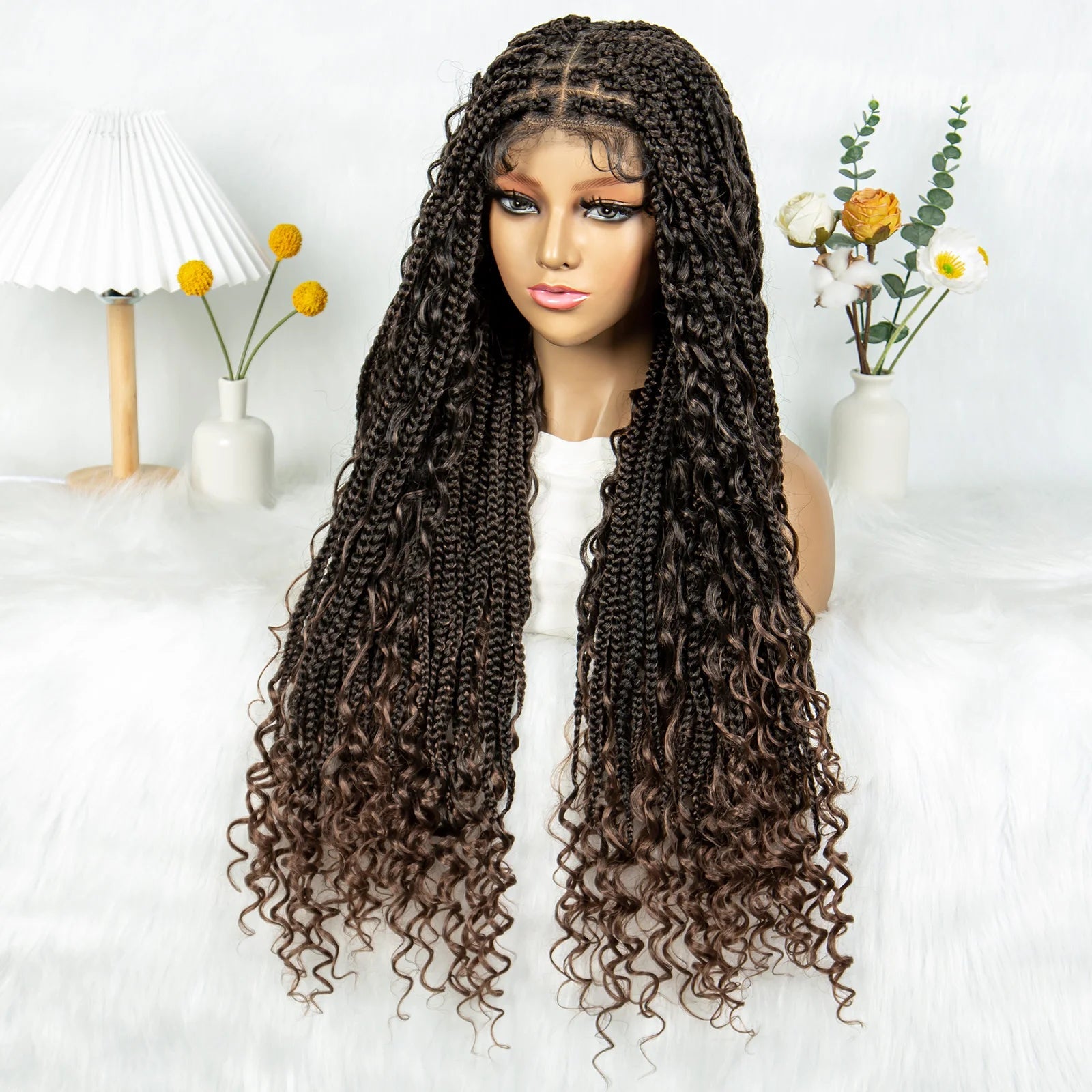 32" Natural Boho Knotless Braids Wig | HD Lace Front | Baby Hair | Synthetic Luxegan