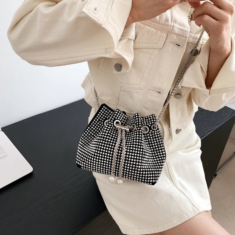 Luxury Women's Horseshoe Bucket Bag | New High Quality PU Leather One Shoulder Handbag (Exquisite Rivet & Chain Design) Luxegan