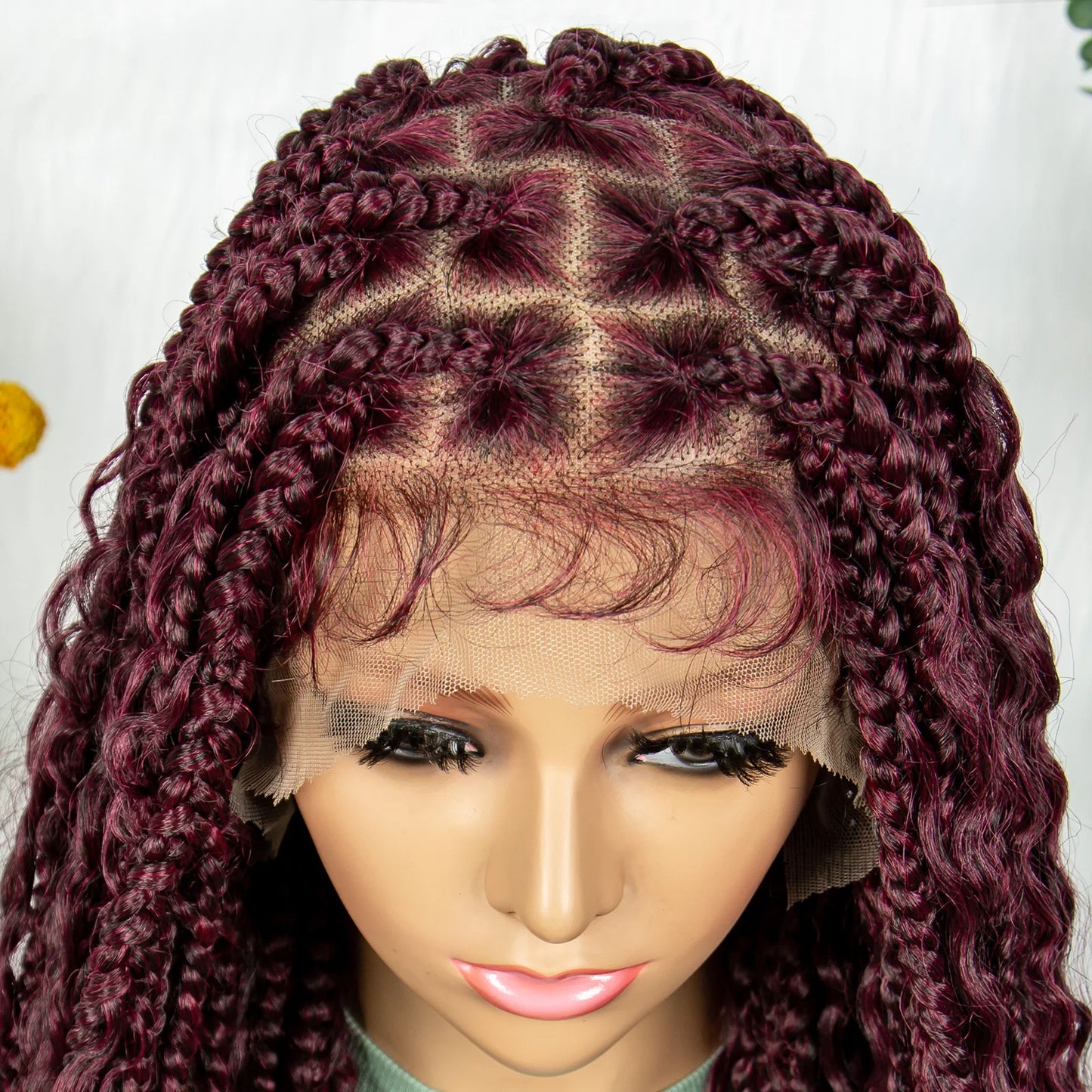 Burgundy Bohemian Box Braids Wig | HD Lace Front | Knotless Goddess Braids | Synthetic Hair