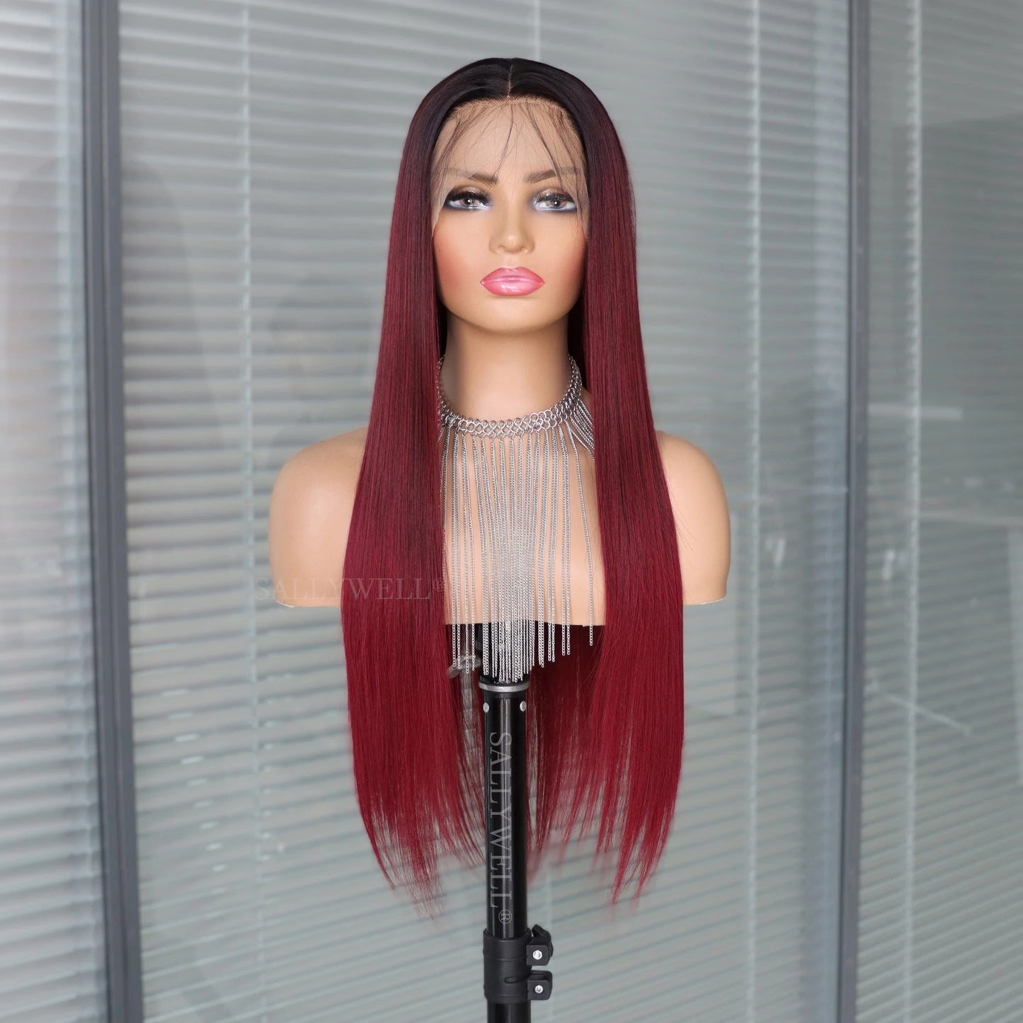 13x4 Burgundy Straight Lace Front Wig | Heat Resistant Synthetic Hair | Pre-Plucked | Natural Hairline