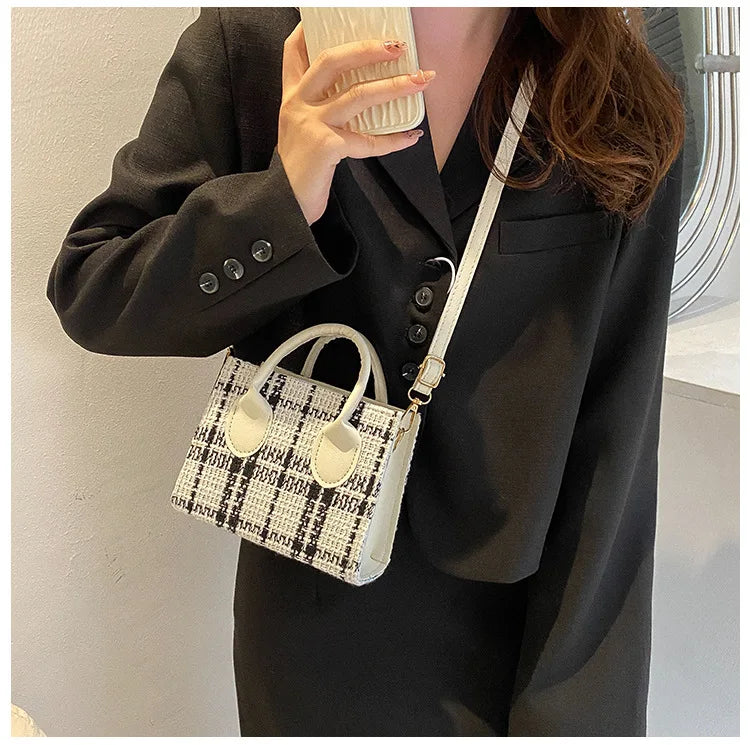 Women's Mini Handbag & Ladies Pouch | Fashion Check Pattern Shoulder Bag & Crossbody Messenger Bag (Lightweight Simple Elegant Tote) Luxegan