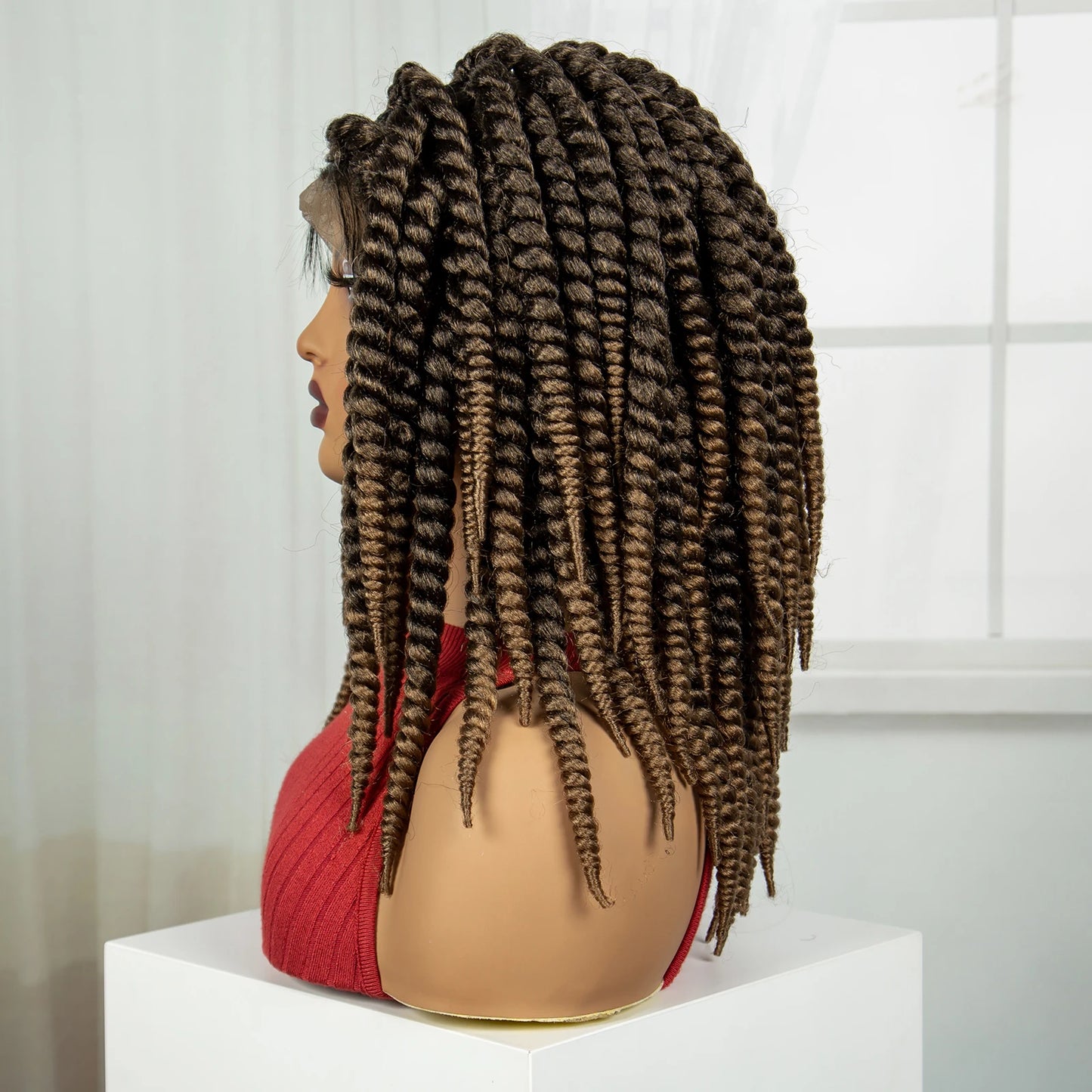 16" Knotless Box Twist Braids Wig | Full Lace | Baby Hair Luxegan