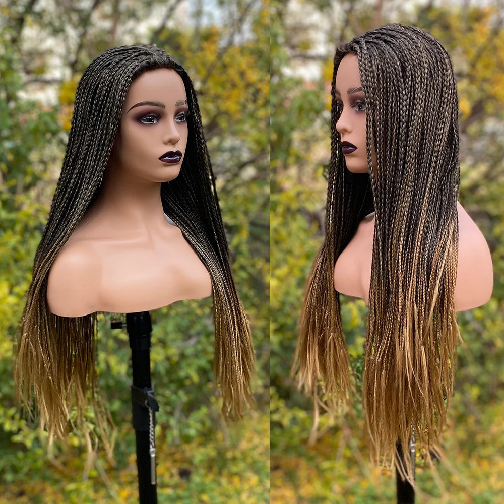 26" Ombre Box Braided Wig for Black Women | Long Synthetic Cosplay Braiding Hair | Heat Resistant Crochet Wigs Luxegan