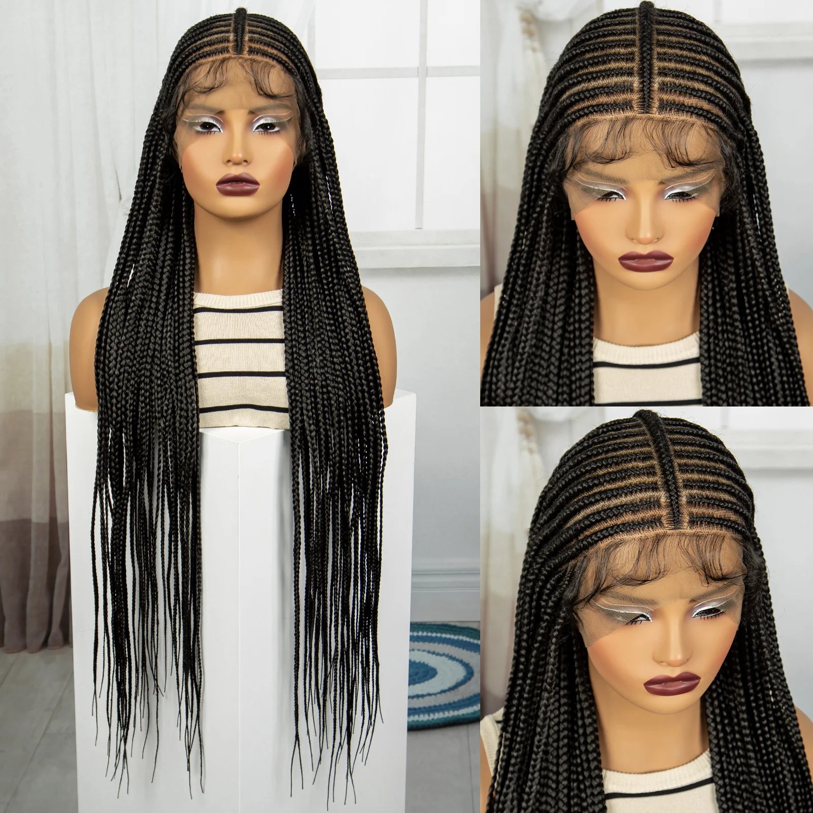 36" Knotless Cornrow Braids Wig | Transparent Full Lace | Baby Hair Luxegan