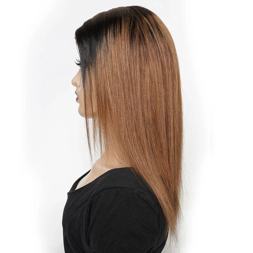 Ombre Honey Blonde & 1B/30 Straight 4x4 Lace Closure Wig | 150% Density Middle Part Remy Human Hair Luxegan