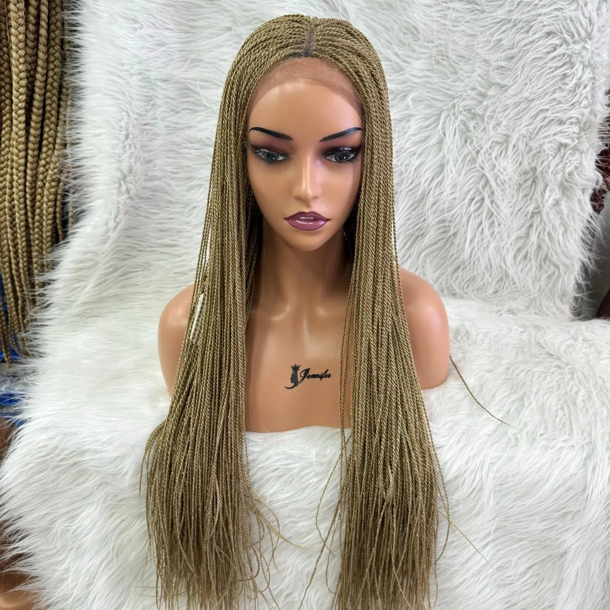 Knotless Box Braids Synthetic Lace Front Wig 28" | Straight | Heat Resistant | Kanekalon Hair | For Black Women