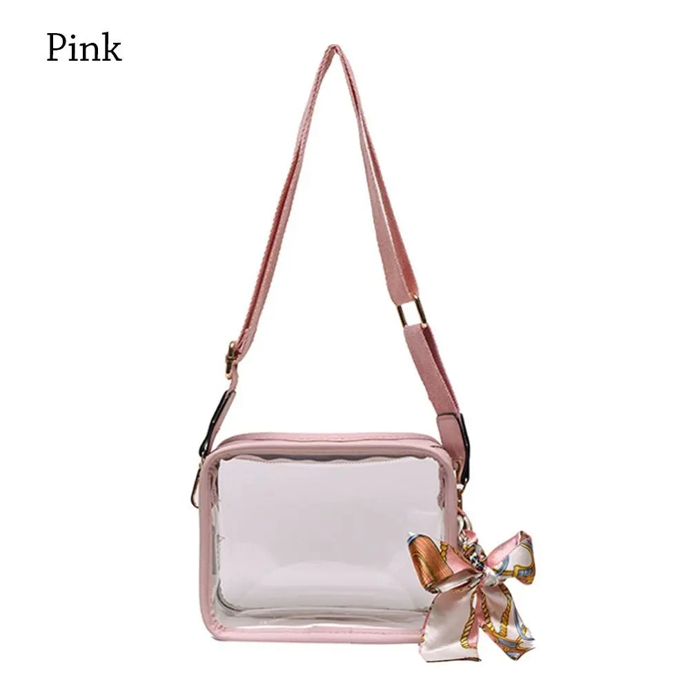 Fashion Transparent PVC Jelly Handbag | Solid Color Shoulder Messenger Crossbody Bag for Women & Girls (Ribbons Excluded) Luxegan