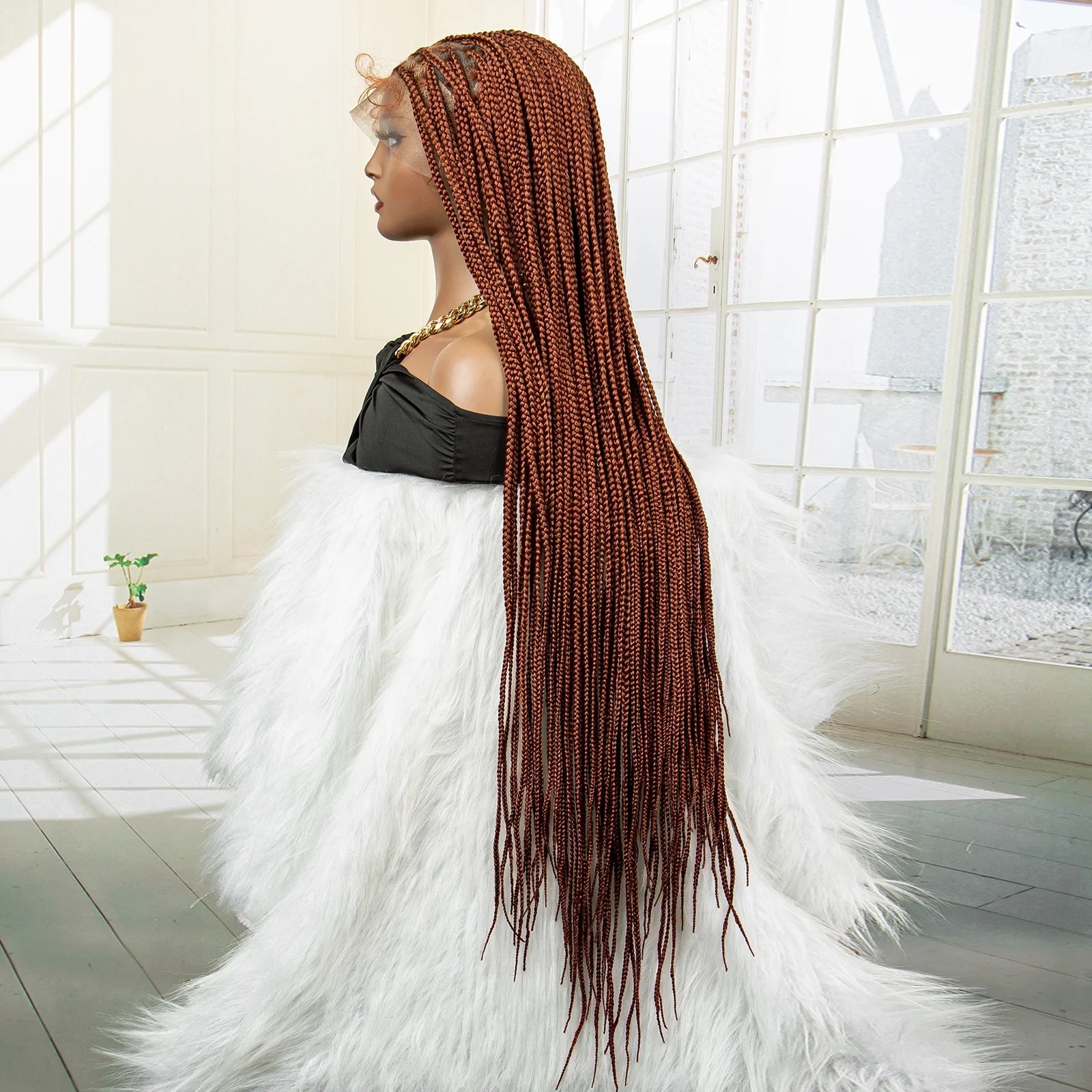 36" 613 Full Lace Knotless Box Braided Wig | Transparent HD Lace | Baby Hair | Synthetic Wig for Black Women Luxegan