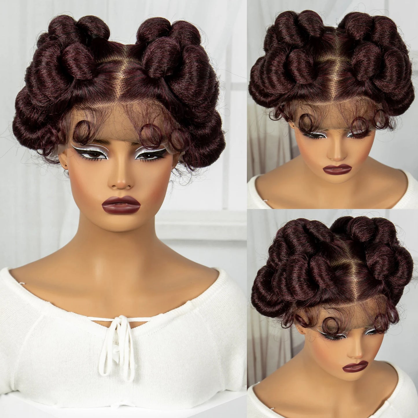 Short Cute Bantu Knotless Braids Wig | Transparent Full Lace | Handmade Luxegan