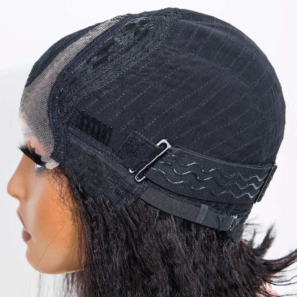 Short Kinky Straight Bob Wig | Glueless Human Hair C Lace with Natural Hairline Luxegan