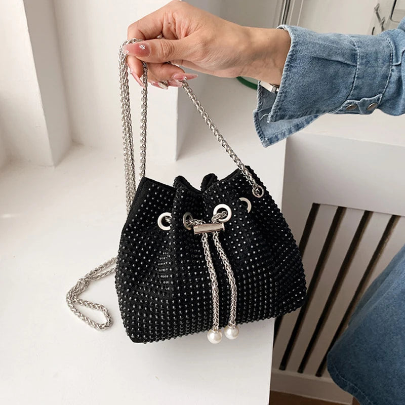 Luxury Women's Horseshoe Bucket Bag | New High Quality PU Leather One Shoulder Handbag (Exquisite Rivet & Chain Design) Luxegan