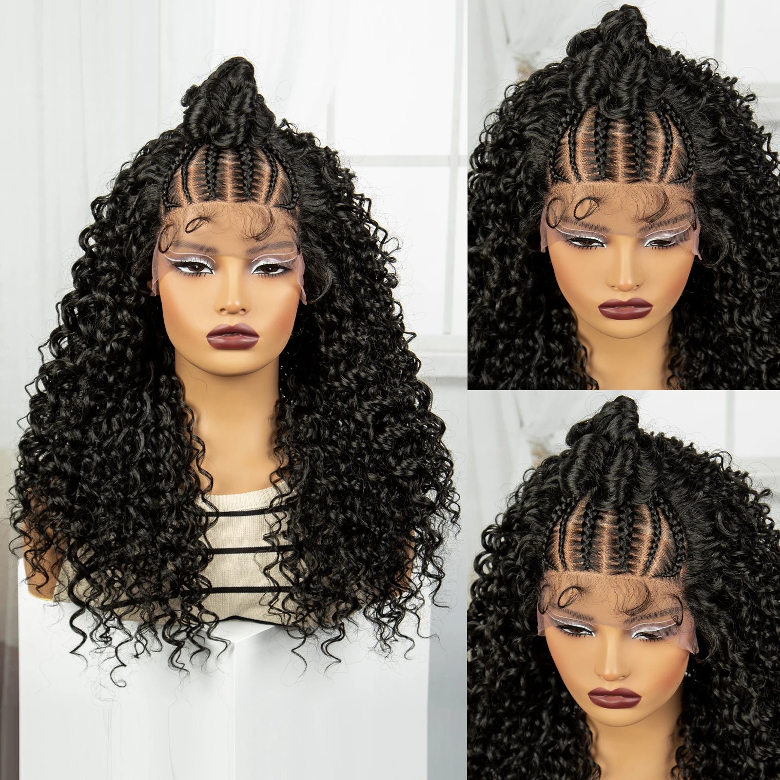 24" Kinky Curly Braids Wig with Buns | 13x4 Transparent Lace Front | Baby Hair Luxegan