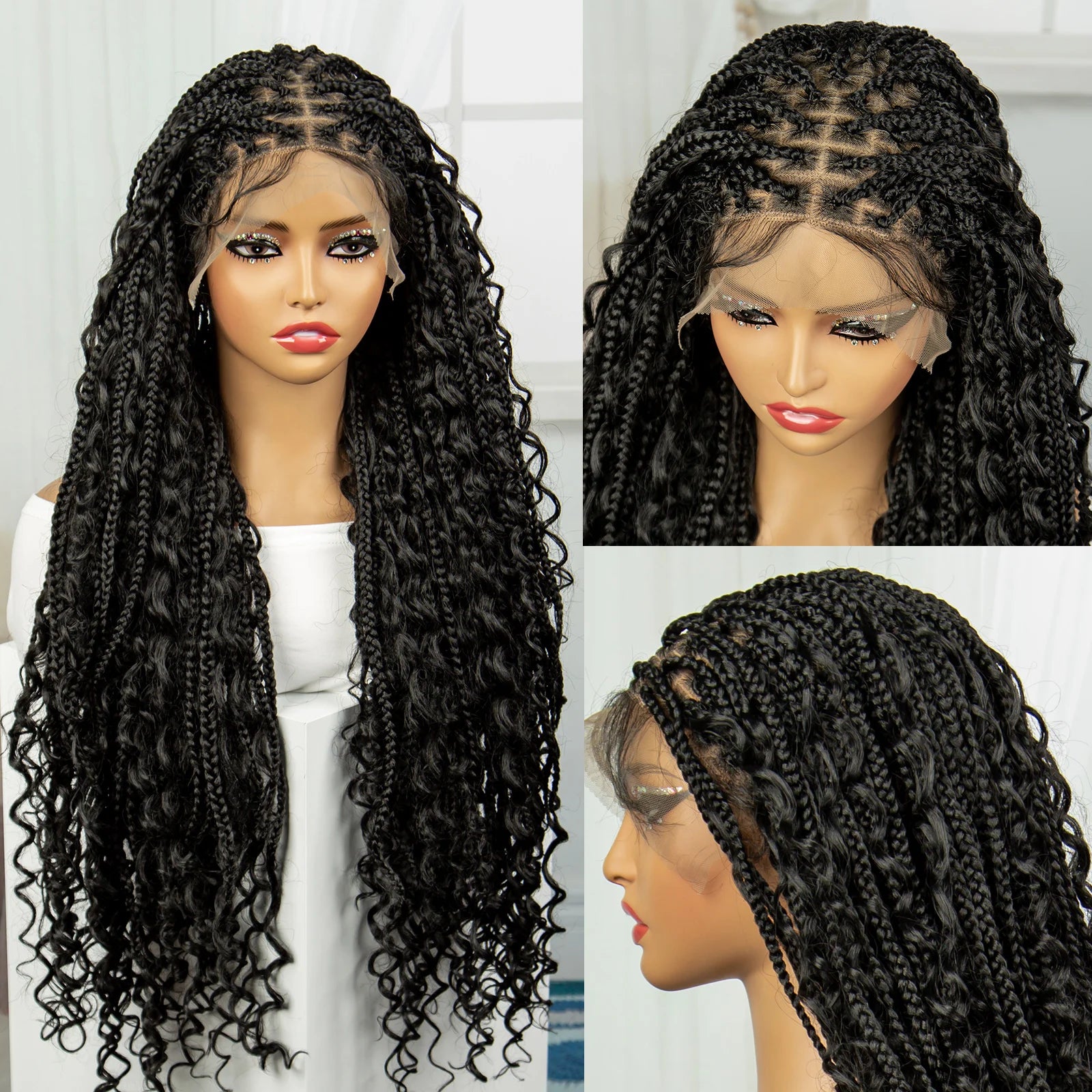 Burgundy Boho Knotless Braids Wig | Curly Ends | Lace Front | Baby Hair Luxegan