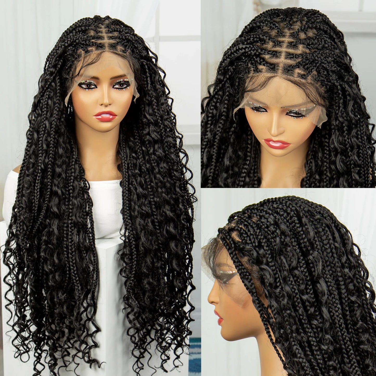 Ombre Boho Knotless Braids Wig | Curly Ends | Lace Front | Baby Hair Luxegan