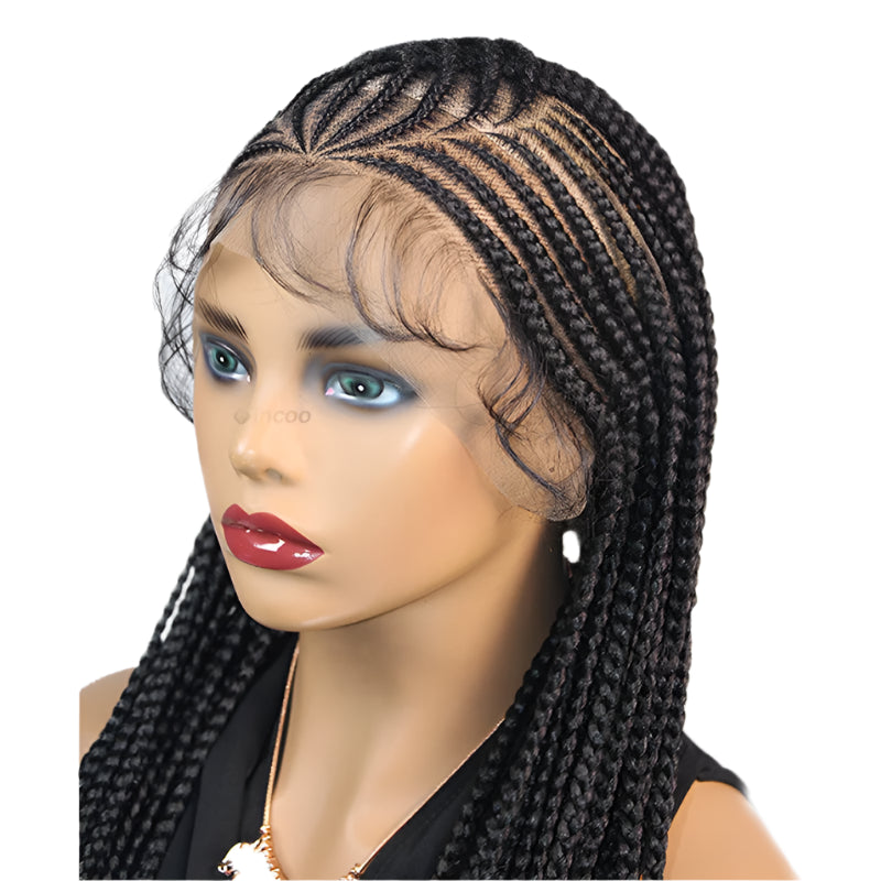 36" Full Lace Afro Cornrow Braided Wig | Knotless Box Braids & Baby Hair | Handmade Synthetic Wig for Black Women