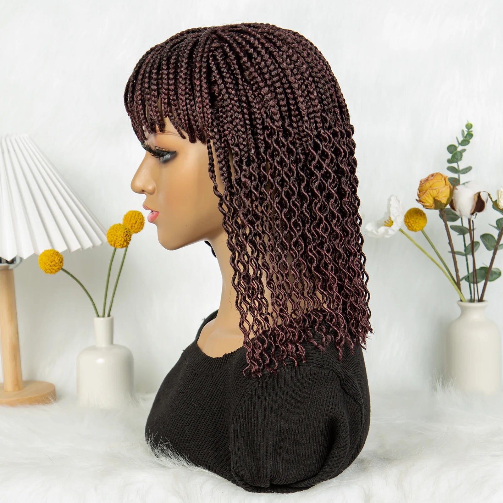 KIMA Colorful Half Twisted Locs Half Braided Bob Wig with Bangs Luxegan