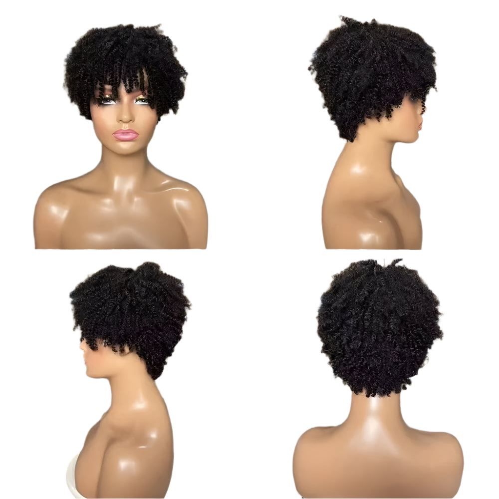 100% Human Hair | Afro Kinky Curly | Full Machine | Short Wigs | Brazilian Virgin Hair Wig