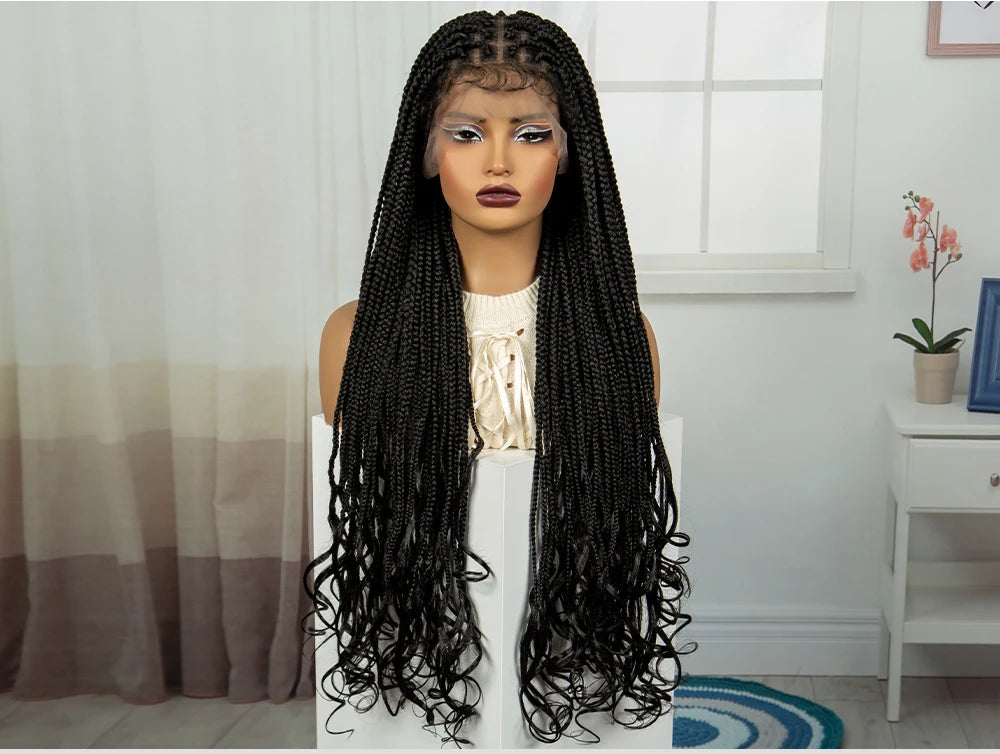 34" HD Boho Box Braids Wig | Curly Ends | Full Lace | Baby Hair Luxegan