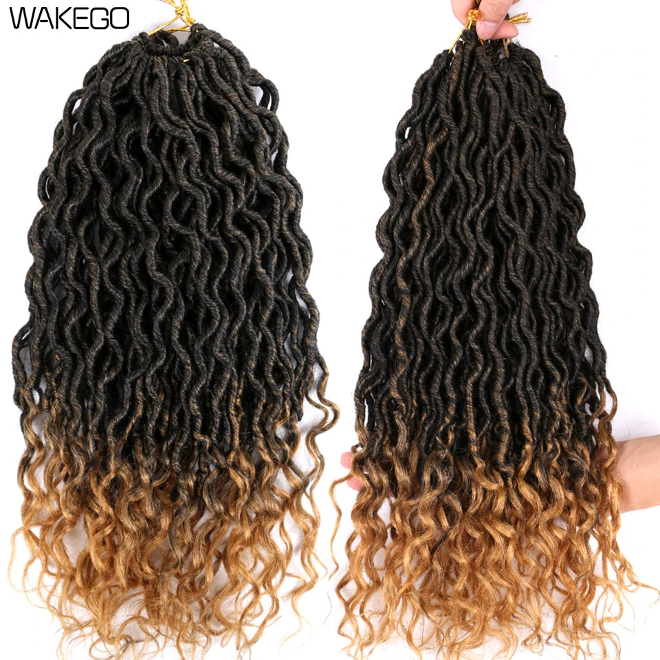 Goddess Faux Locs Crochet Hair | 18" Soft Curly Braids | Ombre Dreadlocks Extensions | 24 Strands/Pack Luxegan