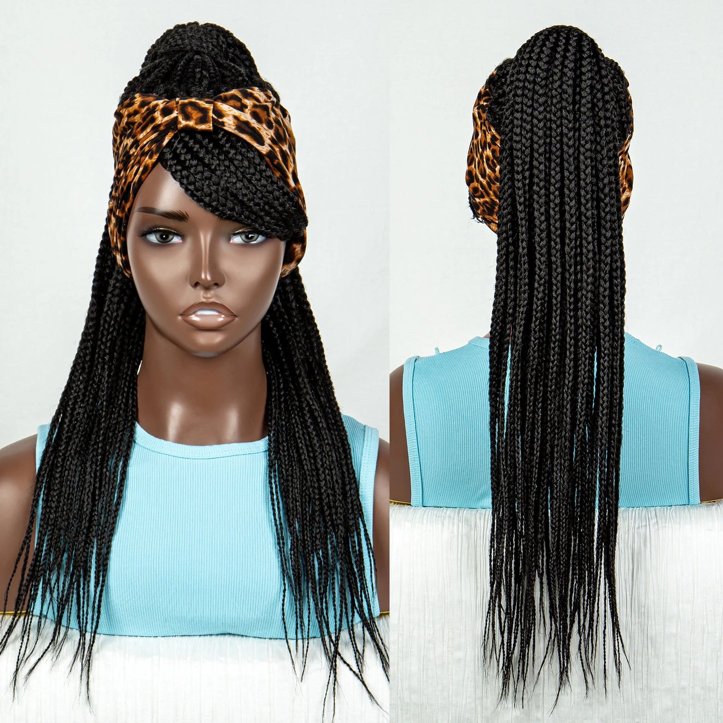 Ponytail Headband Braided Wig with Bangs | Knotless Box Braids | Cornrow Style Luxegan