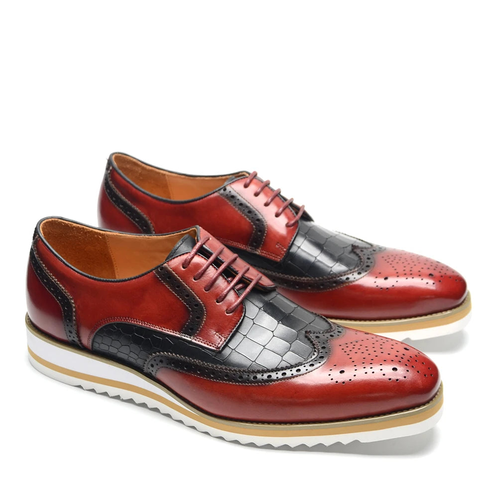 Italy Men's Wingtip Derby Shoes | Classic Modern Color Block Oxfords (Height Increasing, Genuine Leather) Luxegan