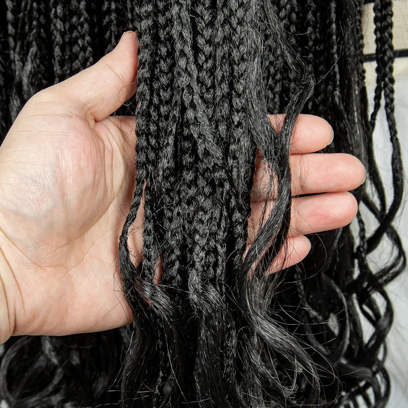 36 Inch Synthetic Braided Wigs Knotless Boho Braided Lace Wigs with Curly Ends Lace Front Braiding Hair Wig for Black Women Luxegan
