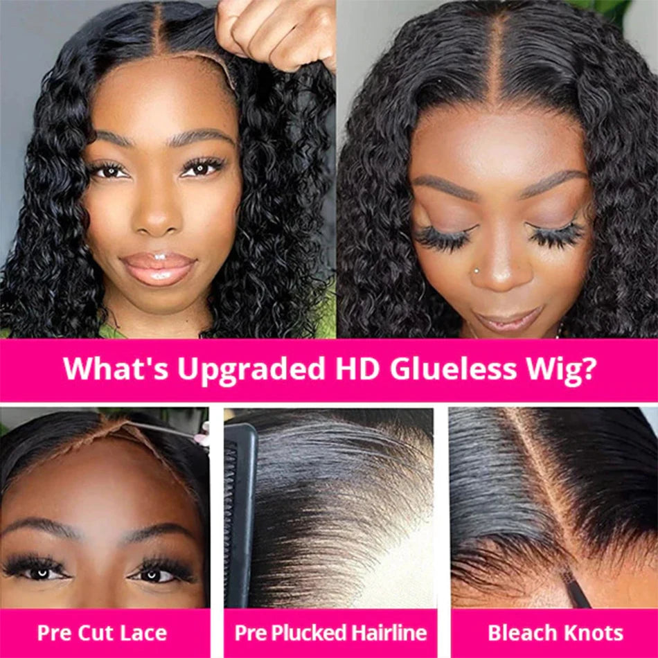 12A Water Wave Bob Wig | Glueless Lace Front Wig | Brazilian Remy Hair | Pre-Plucked Luxegan