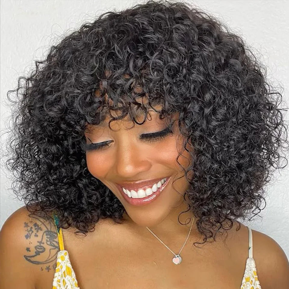 150% Density Ombre Honey Blonde Curly Bob Wig | Glueless Human Hair with Bangs Luxegan